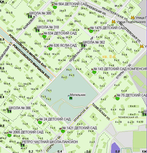 Карта радиоактивного могильника на бульваре Маршала Рокоссовского.
